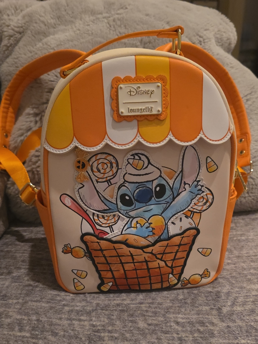 Loungefly Halloween Candy Orange & Yellow Stitch Candy Basket Backpack